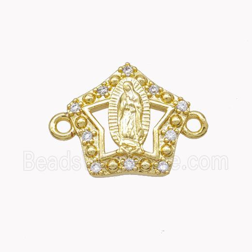 Virgin Mary Charms Copper Star Connector Pave Zirconia Gold Plated