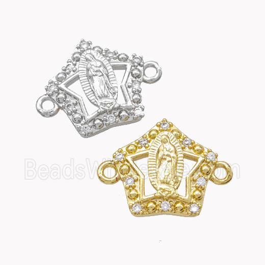 Virgin Mary Charms Copper Star Connector Pave Zirconia Mixed