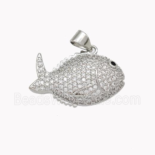 Copper Fish Pendant Micropave Zirconia Platinum Plated