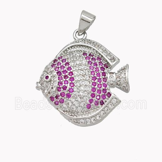 Copper Fish Pendant Micropave Zirconia Platinum Plated