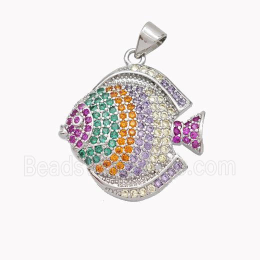 Copper Fish Pendant Micropave Multicolor Zirconia Platinum Plated
