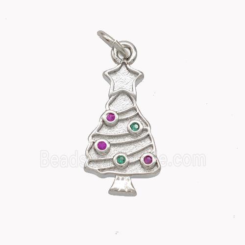 Christmas Tree Charms Copper Pendant Pave Zirconia Platinum Plated