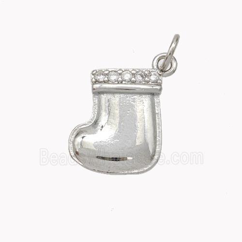 Christmas Stocking Charms Copper Pendant Pave Zirconia Platinum Plated