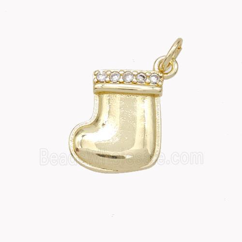 Christmas Stocking Charms Copper Pendant Pave Zirconia Gold Plated