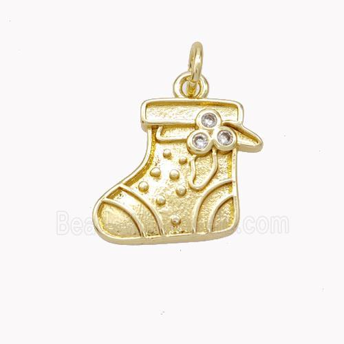 Christmas Stocking Charms Copper Pendant Pave Zirconia Gold Plated