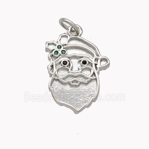 Santa Claus Charms Copper Pendant Pave Zirconia Platinum Plated