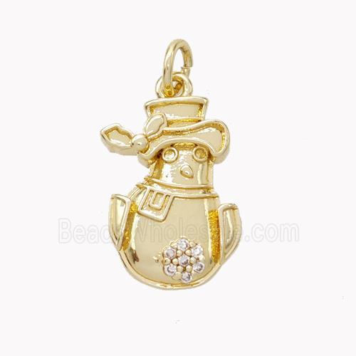 Christmas Snowman Charms Copper Pendant Pave Zirconia Gold Plated
