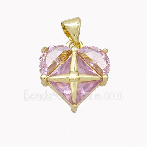 Pink Crystal Glass Heart Pendant Gold Plated