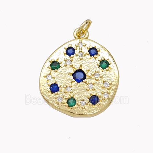 Copper Circle Pendant Pave Zirconia Gold Plated