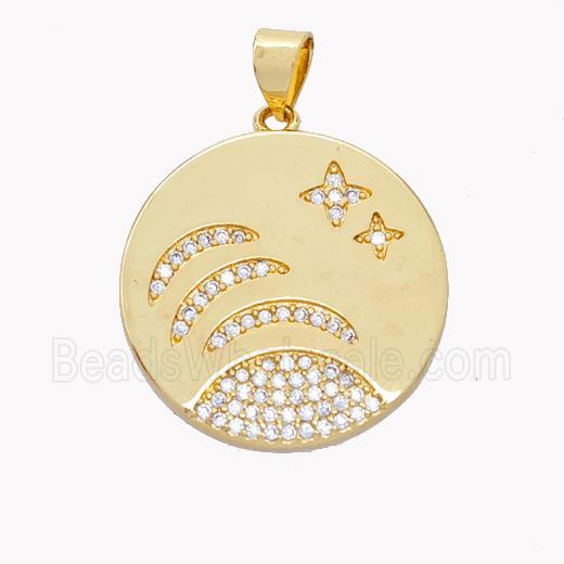 Copper Sun Pendant Pave Zirconia Moon Star Gold Plated