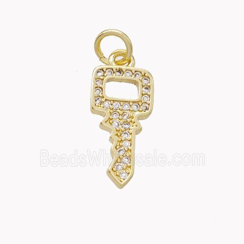 Copper Key Pendant Pave Zirconia Gold Plated