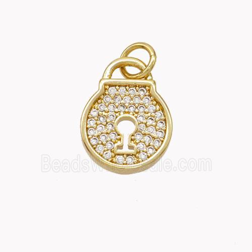Copper Lock Pendant Pave Zirconia Gold Plated