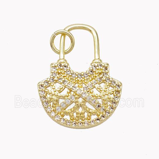 Copper Lock Pendant Pave Zirconia Gold Plated
