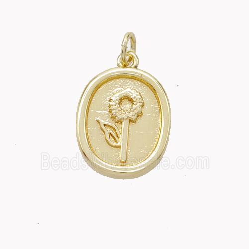 Copper Flower Pendant Oval Gold Plated