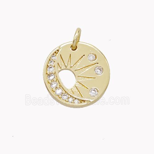 Copper Sun Pendant Pave Zirconia Moon Gold PLated