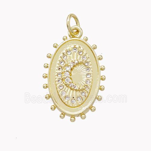 Copper Sun Pendant Pave Zirconia Moon Gold PLated