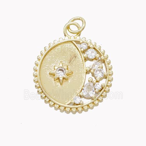 Copper Moon Pendant Pave Zirconia Star Gold PLated