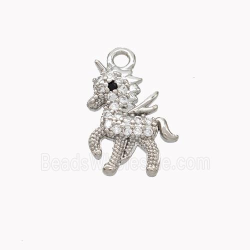 Copper Unicorn Charms Pendant Pave Zirconia Platinum Plated