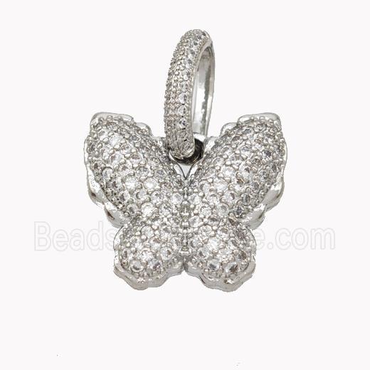 Copper Butterfly Pendant Pave Zirconia Platinum Plated