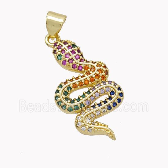 Copper Snake Pendant Pave Multicolor Zirconia Gold Plated