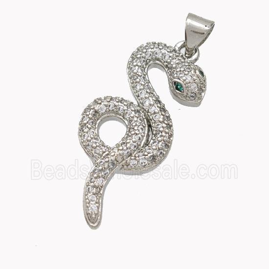 Copper Snake Pendant Pave Zirconia Platinum Plated