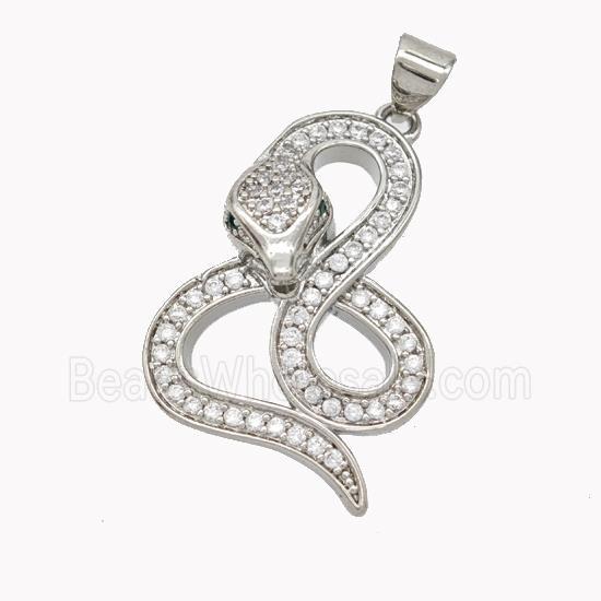 Copper Snake Pendant Pave Zirconia Platinum Plated