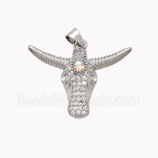 Copper Bullhead Pendant Pave Zirconia Platinum Plated