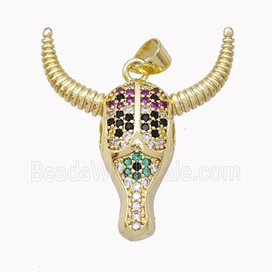 Copper Bullhead Pendant Pave Multicolor Zirconia Gold Plated