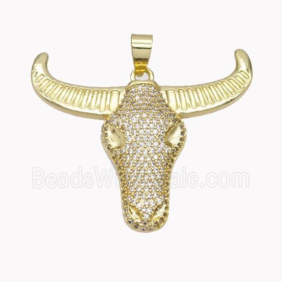 Copper Bullhead Pendant Pave Zirconia Gold Plated