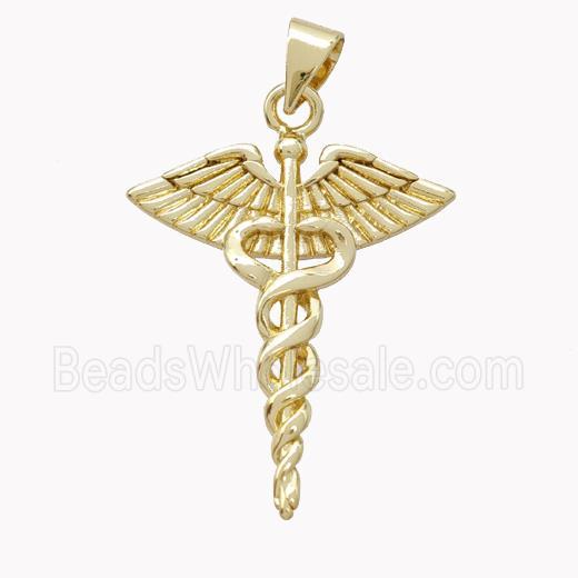 Copper Crosier Pendant Snake Wings Gold Plated
