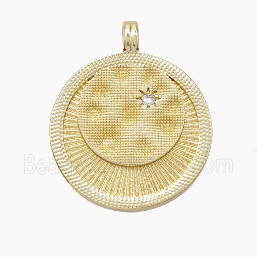 Copper Sun Ray Pendant Pave Zirconia Gold Plated