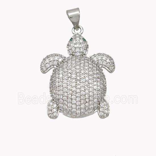 Copper Tortoise Pendant Pave Zirconia Platinum Plated
