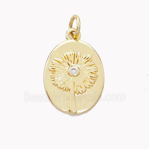 Copper Dandelion Pendant Pave Zirconia Flower Gold Plated