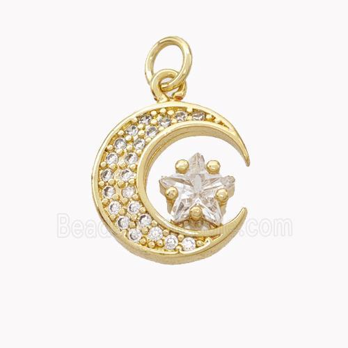 Copper Moon Pendant Pave Zirconia Gold Plated