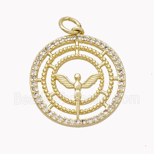 Copper Crosier Pendant Pave Zirconia Wings Gold Plated