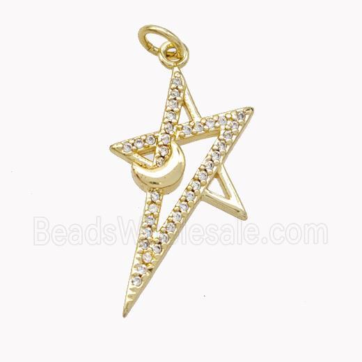 Copper Star Pendant Pave Zirconia Moon Gold Plated