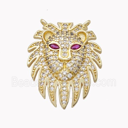 Copper Lion Pendant Pave Zirconia 2loops Gold Plated