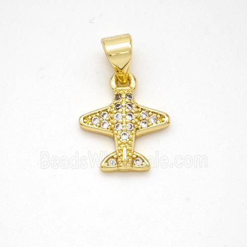 Copper Airplane Pendant Micropave Zirconia Gold Plated
