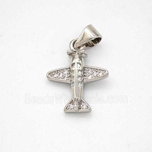 Copper Airplane Pendant Micropave Zirconia Platinum Plated