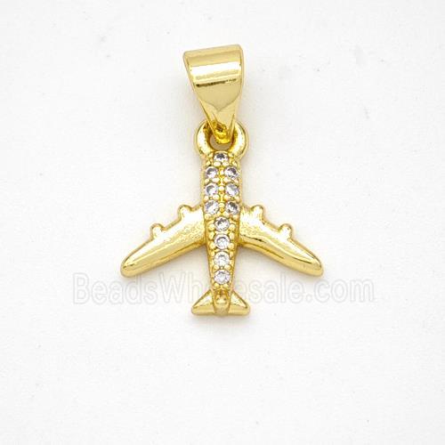 Copper Airplane Pendant Micropave Zirconia Gold Plated