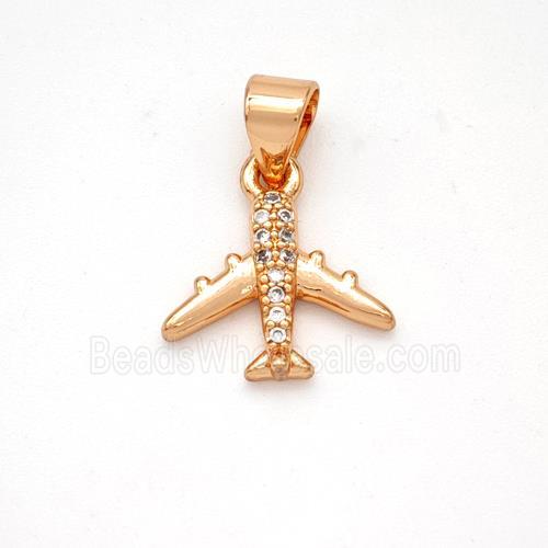 Copper Airplane Pendant Micropave Zirconia Rose Gold
