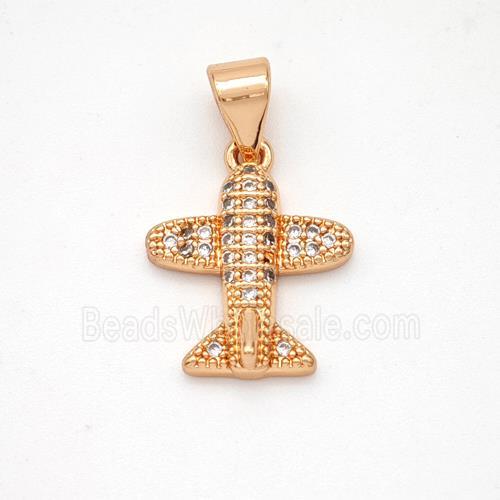 Copper Airplane Pendant Micropave Zirconia Rose Gold