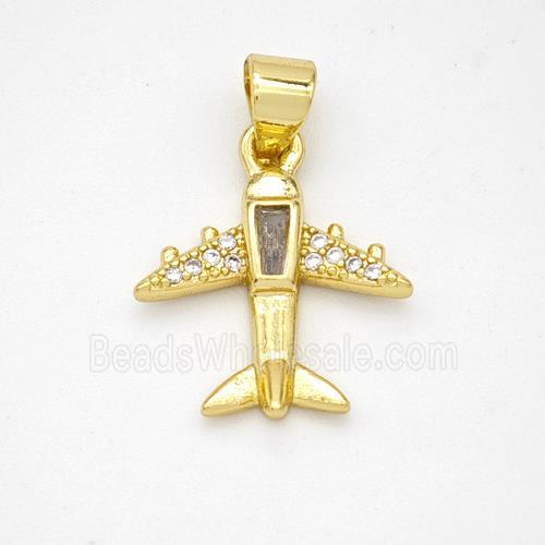 Copper Airplane Pendant Micropave Zirconia Gold Plated
