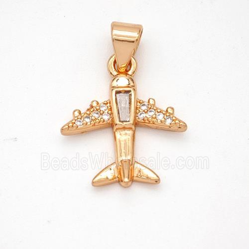 Copper Airplane Pendant Micropave Zirconia Rose Gold