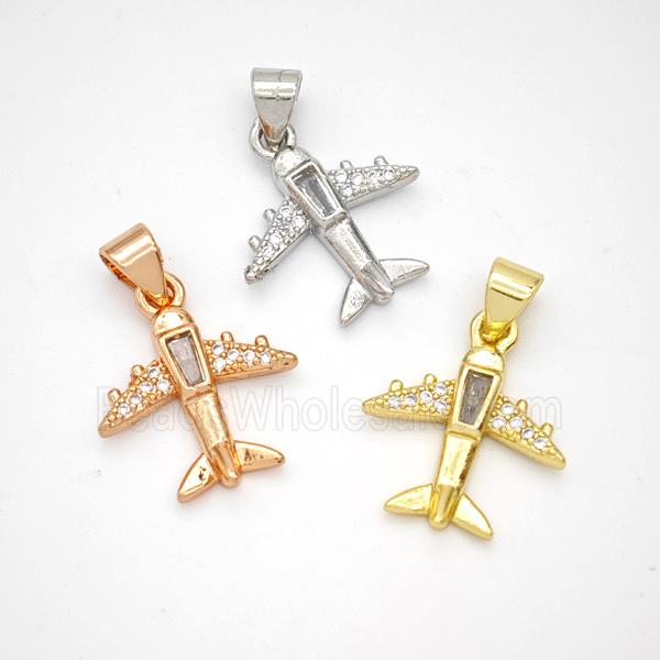 Copper Airplane Pendant Micropave Zirconia Mixed