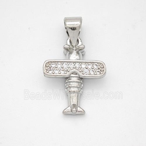 Copper Airplane Pendant Micropave Zirconia Platinum Plated