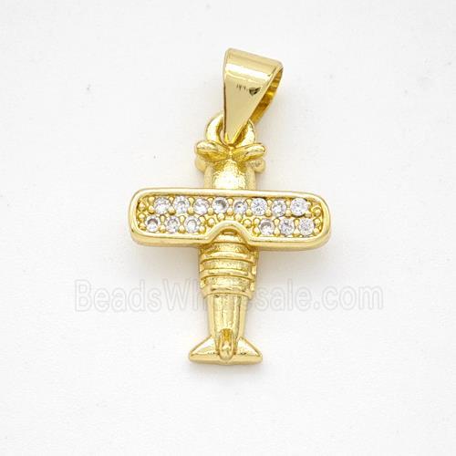 Copper Airplane Pendant Micropave Zirconia Gold Plated