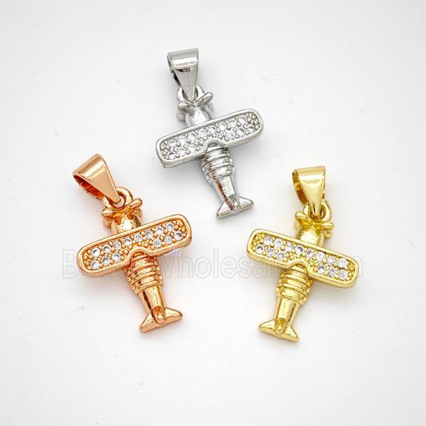 Copper Airplane Pendant Micropave Zirconia Mixed