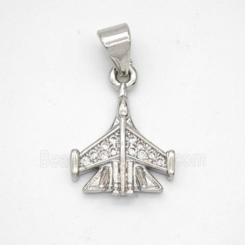 Copper Airplane Pendant Micropave Zirconia Platinum Plated