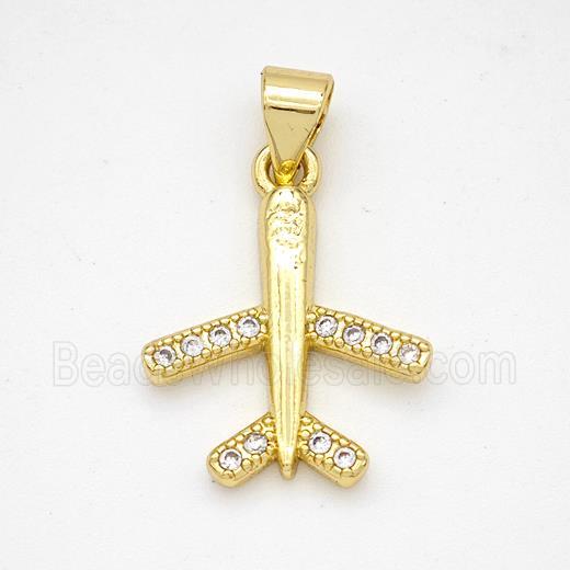 Copper Airplane Pendant Micropave Zirconia Gold Plated